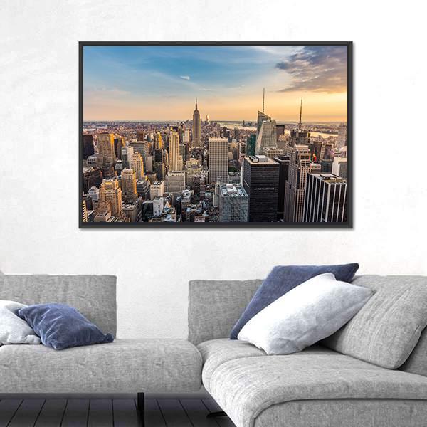 NY Midtown Skyline Canvas Wall Art-3 Horizontal-Gallery Wrap-25" x 16"-Tiaracle