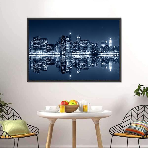 NY Skyline At Night Canvas Wall Art-3 Horizontal-Gallery Wrap-25" x 16"-Tiaracle