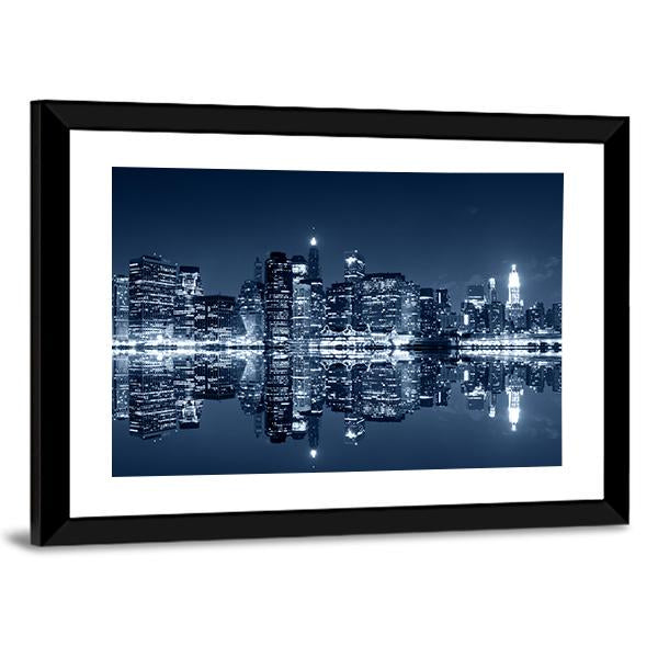 NY Skyline At Night Canvas Wall Art-1 Piece-Framed Print-20" x 16"-Tiaracle