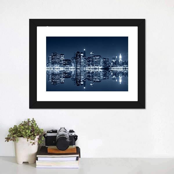 NY Skyline At Night Canvas Wall Art-3 Horizontal-Gallery Wrap-25" x 16"-Tiaracle