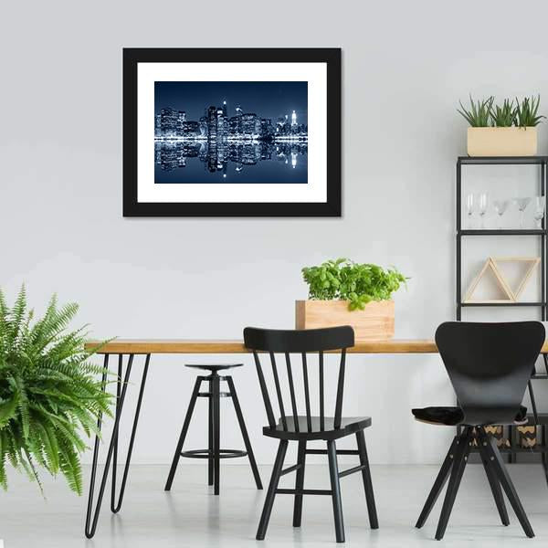 NY Skyline At Night Canvas Wall Art-3 Horizontal-Gallery Wrap-25" x 16"-Tiaracle