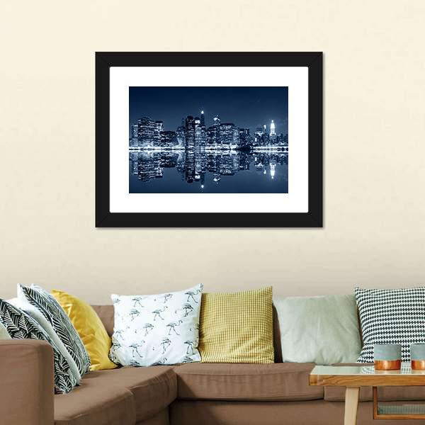 NY Skyline At Night Canvas Wall Art-3 Horizontal-Gallery Wrap-25" x 16"-Tiaracle