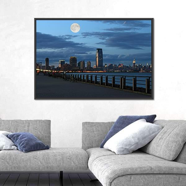 NY Skyline From Liberty State Park Canvas Wall Art-1 Piece-Floating Frame-24" x 16"-Tiaracle