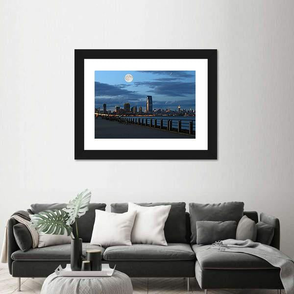 NY Skyline From Liberty State Park Canvas Wall Art-1 Piece-Framed Print-20" x 16"-Tiaracle