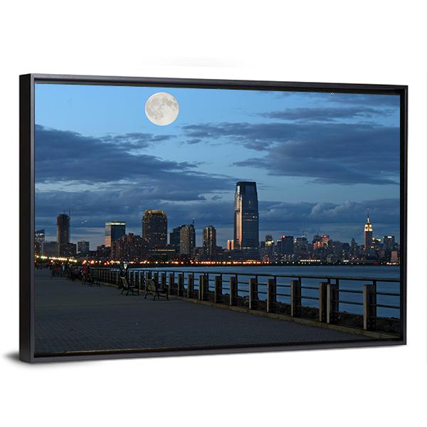 NY Skyline From Liberty State Park Canvas Wall Art-3 Horizontal-Gallery Wrap-25" x 16"-Tiaracle