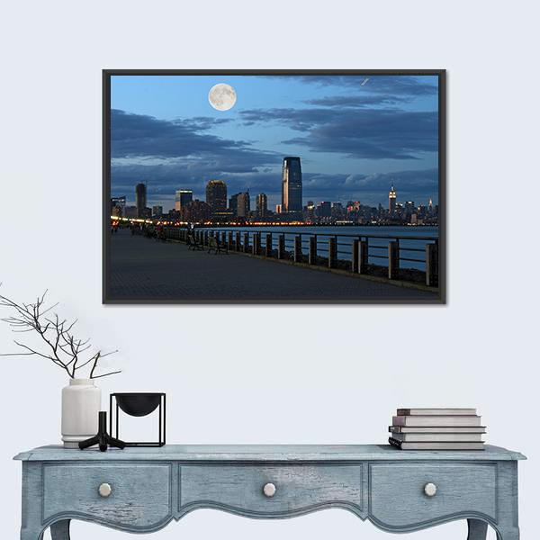 NY Skyline From Liberty State Park Canvas Wall Art-3 Horizontal-Gallery Wrap-25" x 16"-Tiaracle