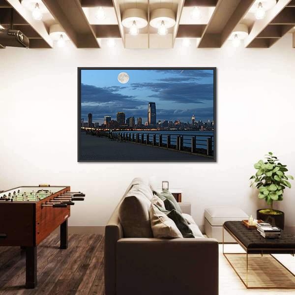 NY Skyline From Liberty State Park Canvas Wall Art-3 Horizontal-Gallery Wrap-25" x 16"-Tiaracle