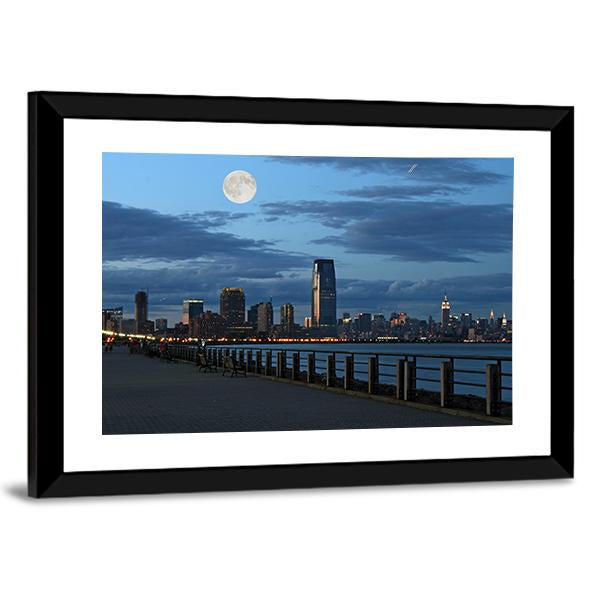 NY Skyline From Liberty State Park Canvas Wall Art-3 Horizontal-Gallery Wrap-25" x 16"-Tiaracle