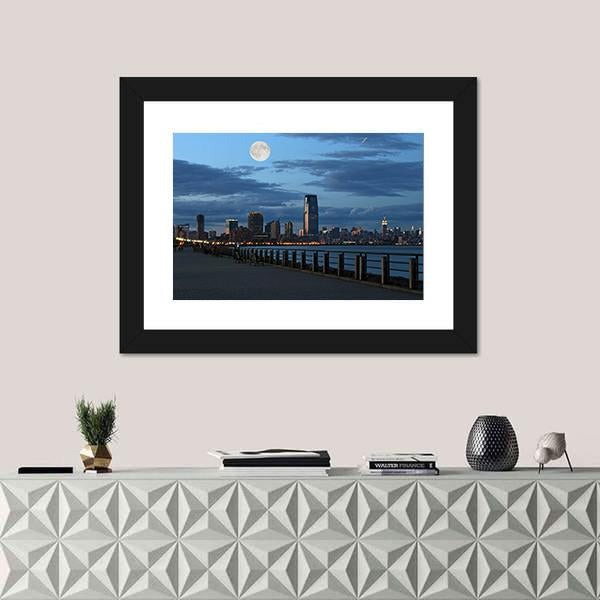 NY Skyline From Liberty State Park Canvas Wall Art-3 Horizontal-Gallery Wrap-25" x 16"-Tiaracle