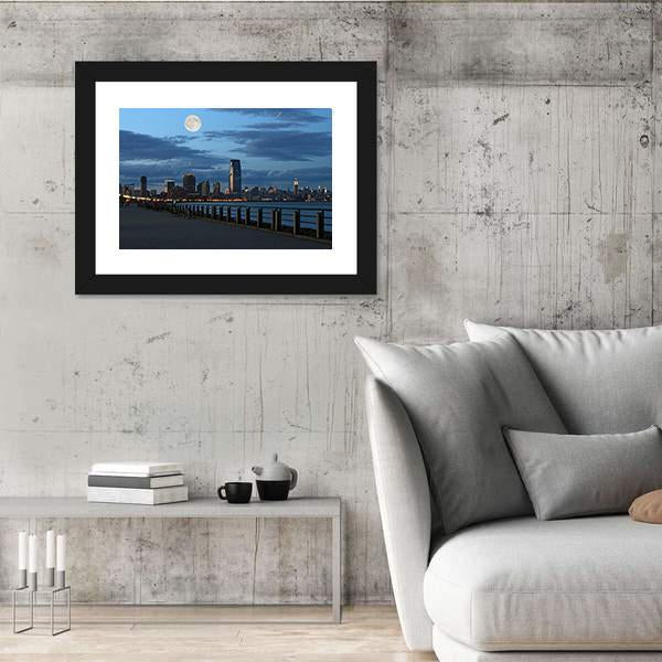NY Skyline From Liberty State Park Canvas Wall Art-3 Horizontal-Gallery Wrap-25" x 16"-Tiaracle