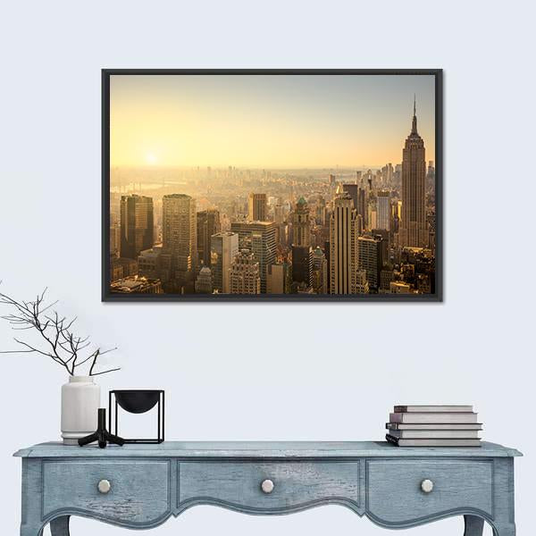 NY Skyline With Urban Skyscrapers Canvas Wall Art-1 Piece-Floating Frame-24" x 16"-Tiaracle