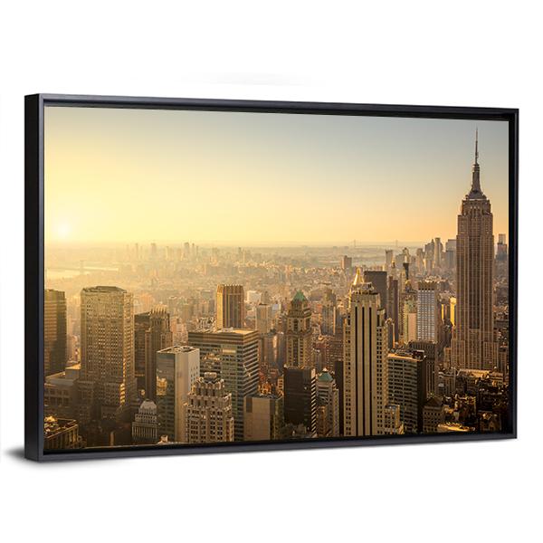 NY Skyline With Urban Skyscrapers Canvas Wall Art-3 Horizontal-Gallery Wrap-25" x 16"-Tiaracle