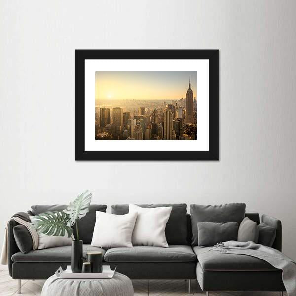 NY Skyline With Urban Skyscrapers Canvas Wall Art-3 Horizontal-Gallery Wrap-25" x 16"-Tiaracle