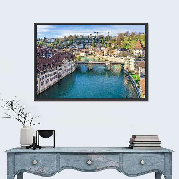 Nydeggbrucke Bridge Over River Canvas Wall Art-1 Piece-Floating Frame-24" x 16"-Tiaracle