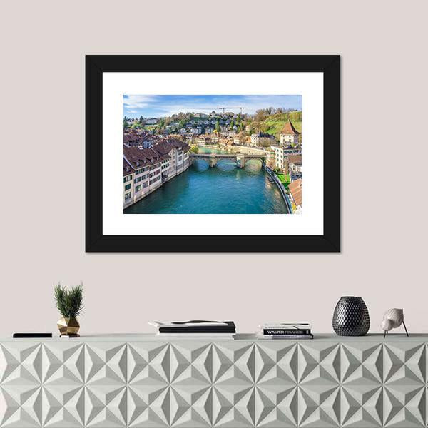 Nydeggbrucke Bridge Over River Canvas Wall Art-1 Piece-Framed Print-20" x 16"-Tiaracle