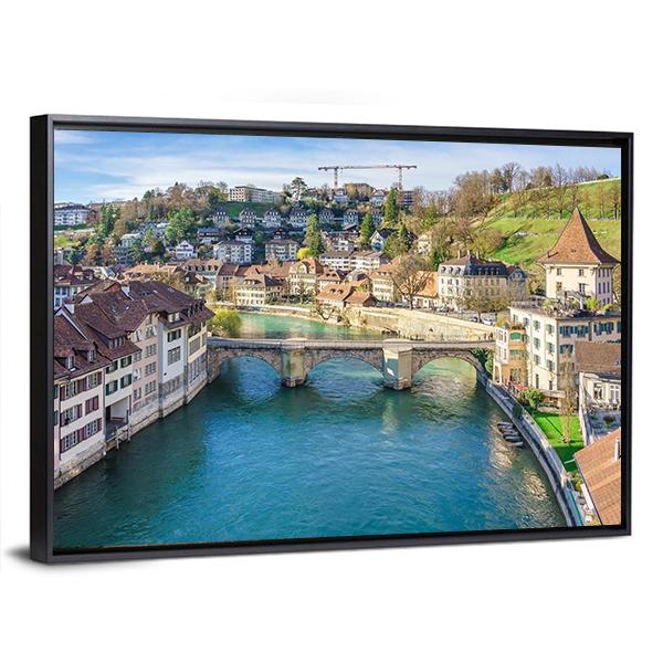 Nydeggbrucke Bridge Over River Canvas Wall Art-3 Horizontal-Gallery Wrap-25" x 16"-Tiaracle