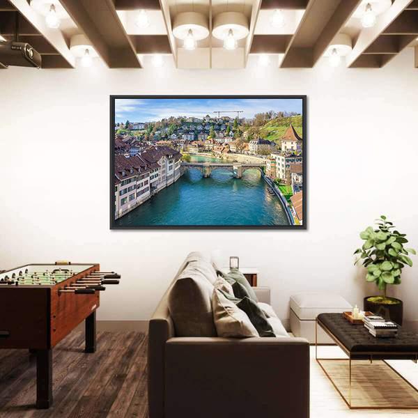 Nydeggbrucke Bridge Over River Canvas Wall Art-3 Horizontal-Gallery Wrap-25" x 16"-Tiaracle