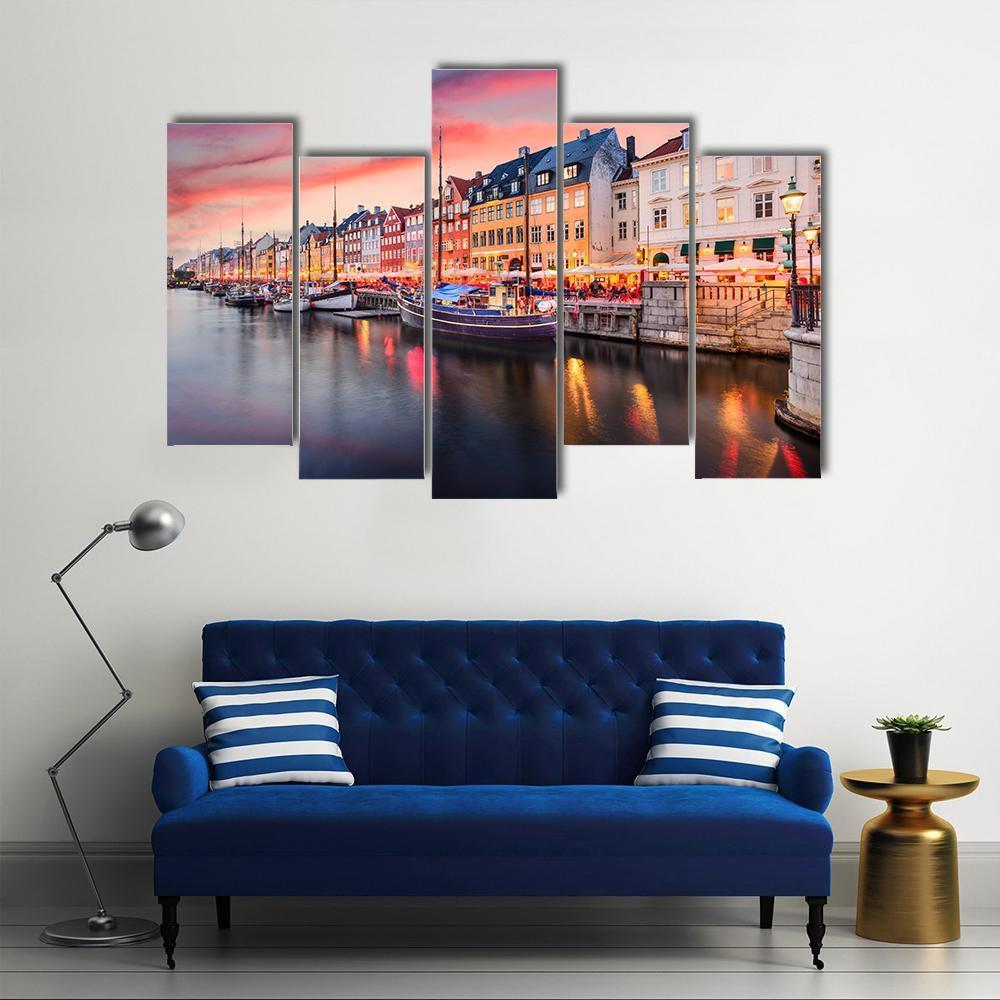 Nyhavn Canal Denmark Canvas Wall Art-5 Pop-Gallery Wrap-47" x 32"-Tiaracle