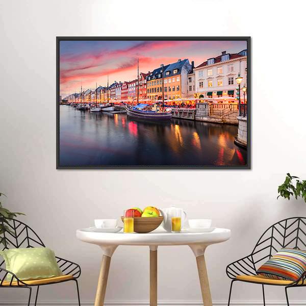 Nyhavn Canal Denmark Canvas Wall Art-1 Piece-Floating Frame-24" x 16"-Tiaracle