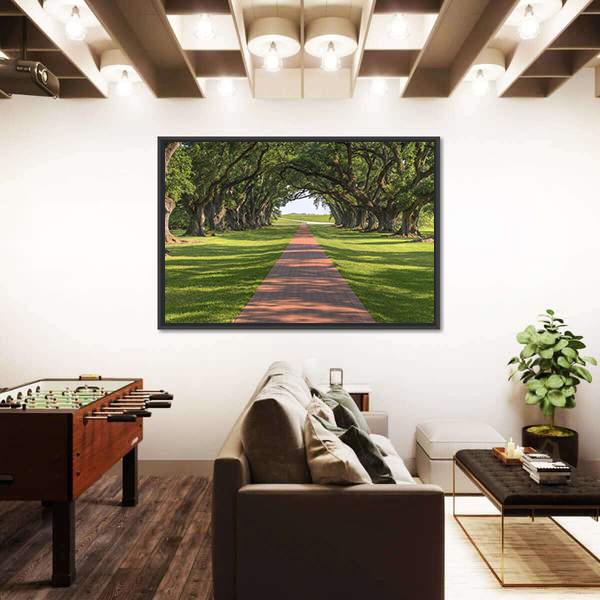 Oak Tree Lined Walkway Canvas Wall Art-3 Horizontal-Gallery Wrap-25" x 16"-Tiaracle