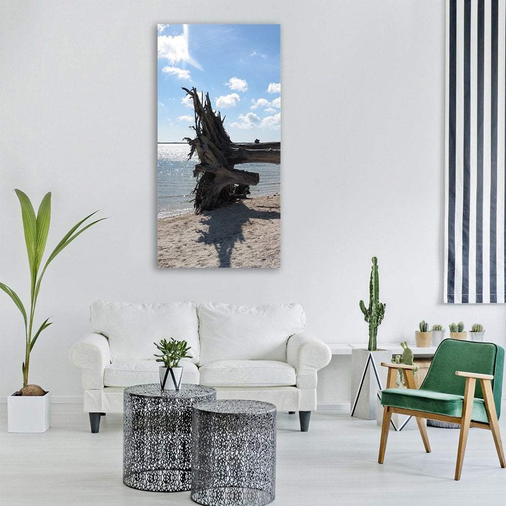 Oak Tree Trunk On Beach Vertical Canvas Wall Art-1 Vertical-Gallery Wrap-12" x 24"-Tiaracle