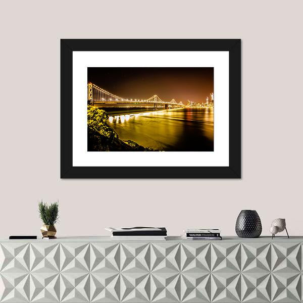 Oakland Bay Bridge Canvas Wall Art-1 Piece-Framed Print-20" x 16"-Tiaracle