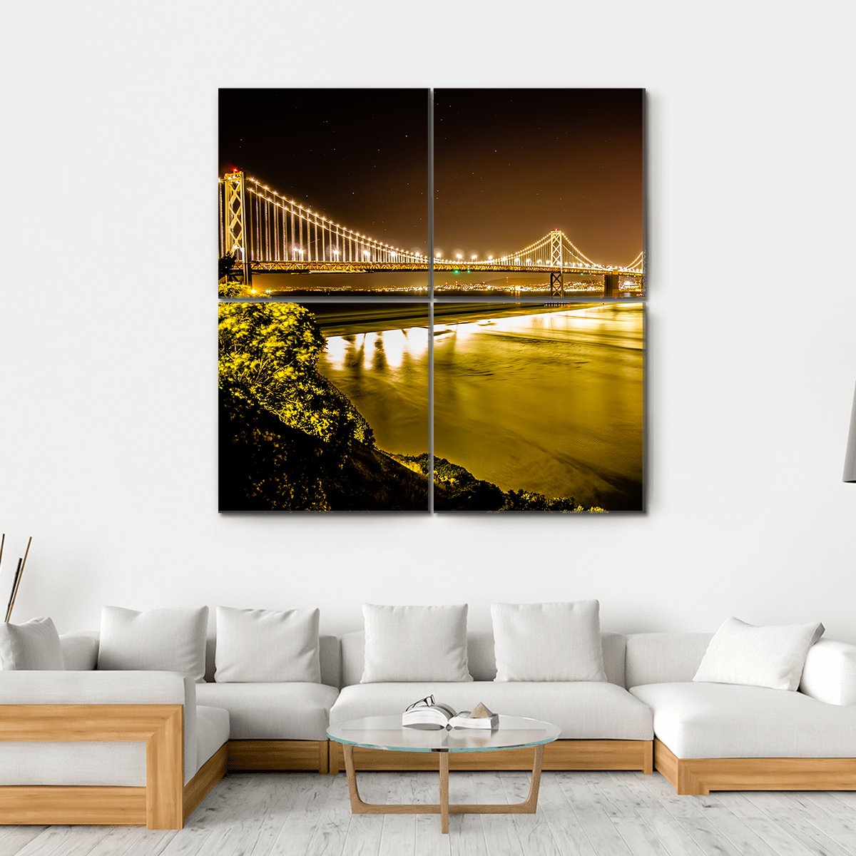 Oakland Bay Bridge Canvas Wall Art-4 Square-Gallery Wrap-17" x 17"-Tiaracle