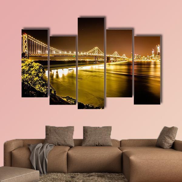 Oakland Bay Bridge Canvas Wall Art-5 Pop-Gallery Wrap-47" x 32"-Tiaracle