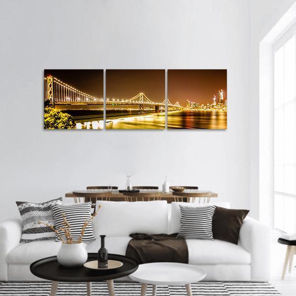 Oakland Bay Bridge Panoramic Canvas Wall Art-3 Piece-25" x 08"-Tiaracle