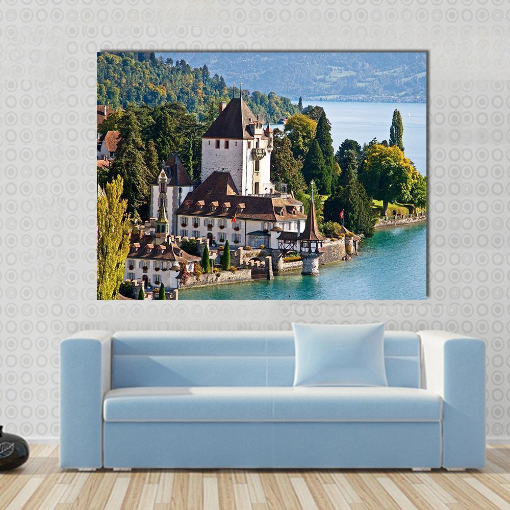 Oberhofen Castle Switzerland Canvas Wall Art-1 Piece-Gallery Wrap-36" x 24"-Tiaracle