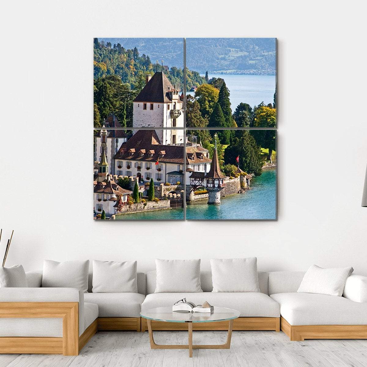 Oberhofen Castle Switzerland Canvas Wall Art-4 Square-Gallery Wrap-17" x 17"-Tiaracle