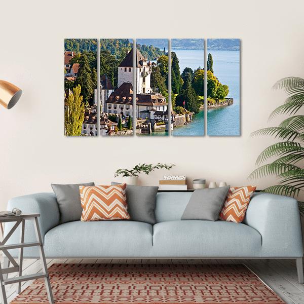 Oberhofen Castle Switzerland Canvas Wall Art-5 Horizontal-Gallery Wrap-22" x 12"-Tiaracle