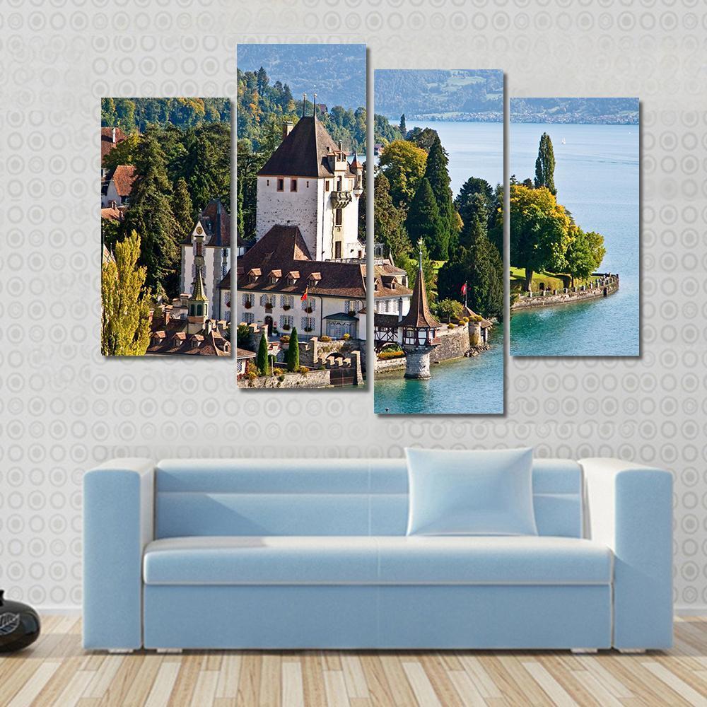 Oberhofen Castle Switzerland Canvas Wall Art-4 Pop-Gallery Wrap-50" x 32"-Tiaracle