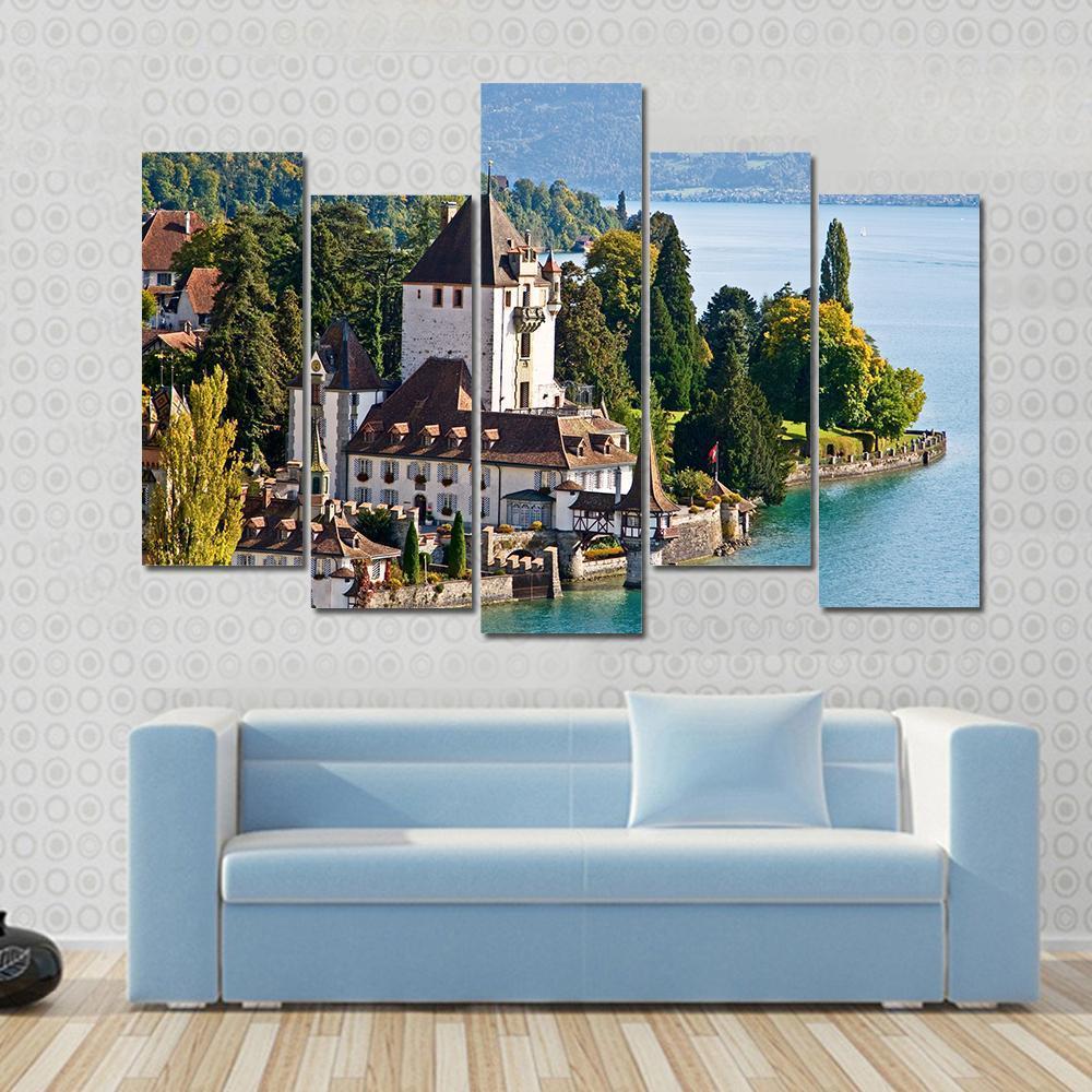 Oberhofen Castle Switzerland Canvas Wall Art-5 Pop-Gallery Wrap-47" x 32"-Tiaracle
