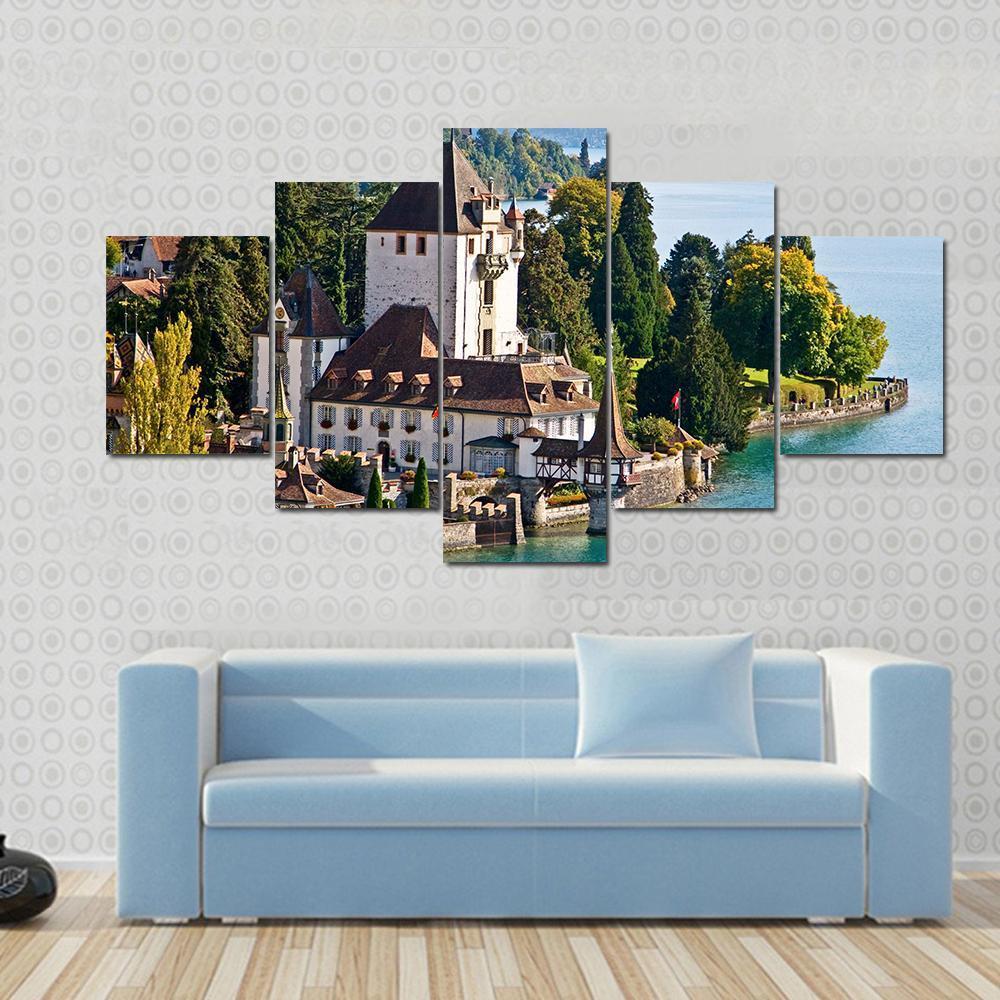 Oberhofen Castle Switzerland Canvas Wall Art-5 Star-Gallery Wrap-62" x 32"-Tiaracle