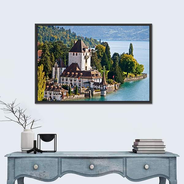Oberhofen Castle Switzerland Canvas Wall Art-1 Piece-Floating Frame-24" x 16"-Tiaracle