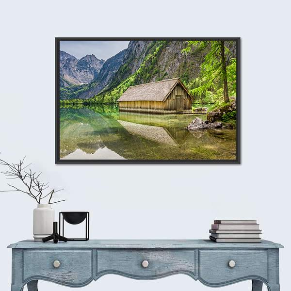 Obersee Lake At Spring Canvas Wall Art-1 Piece-Floating Frame-24" x 16"-Tiaracle