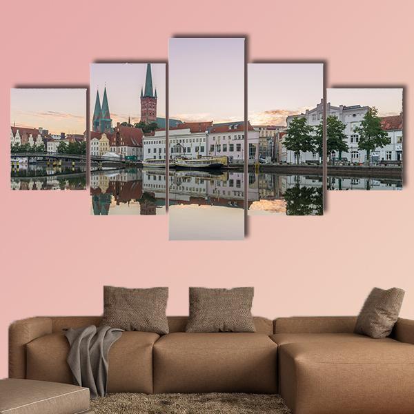 Obertrave In Lubeck Canvas Wall Art-5 Star-Gallery Wrap-62" x 32"-Tiaracle