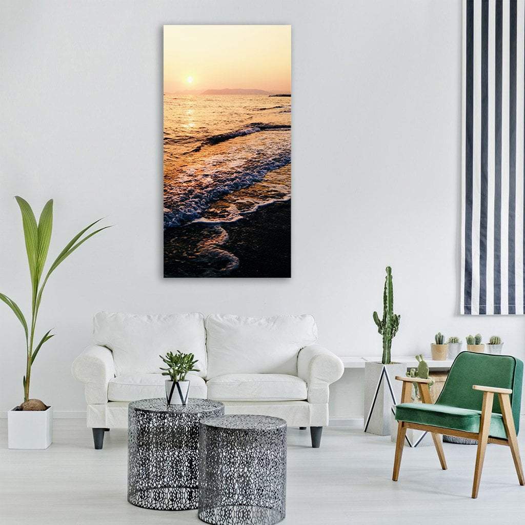 Sunset At Ocean Beach Vertical Canvas Wall Art-3 Vertical-Gallery Wrap-12" x 25"-Tiaracle