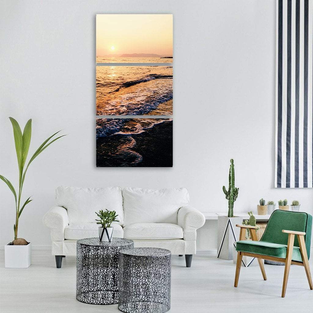 Sunset At Ocean Beach Vertical Canvas Wall Art-3 Vertical-Gallery Wrap-12" x 25"-Tiaracle