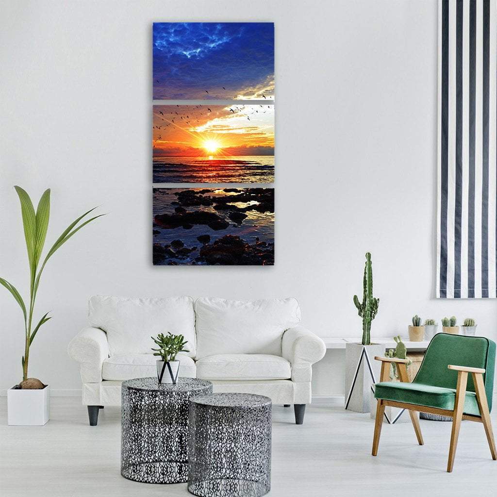 Ocean Beach At Sunset Vertical Canvas Wall Art-3 Vertical-Gallery Wrap-12" x 25"-Tiaracle