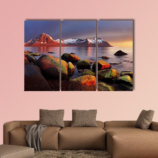 Ocean Coast At Sunset Norway Canvas Wall Art-4 Pop-Gallery Wrap-50" x 32"-Tiaracle