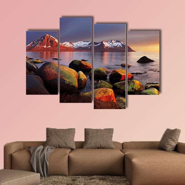 Ocean Coast At Sunset Norway Canvas Wall Art-4 Pop-Gallery Wrap-50" x 32"-Tiaracle