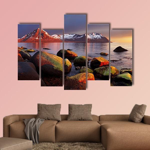 Ocean Coast At Sunset Norway Canvas Wall Art-5 Pop-Gallery Wrap-47" x 32"-Tiaracle