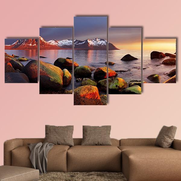 Ocean Coast At Sunset Norway Canvas Wall Art-5 Star-Gallery Wrap-62" x 32"-Tiaracle