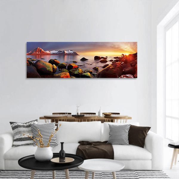 Ocean Coast At Sunset Norway Panoramic Canvas Wall Art-1 Piece-36" x 12"-Tiaracle