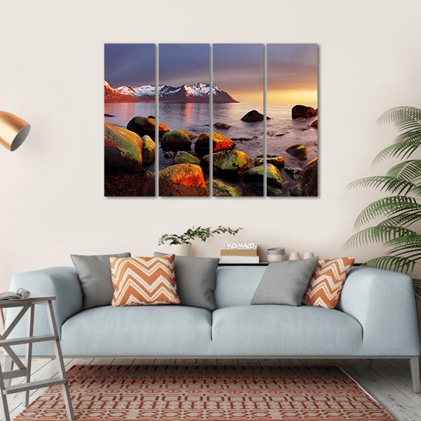 Ocean Coast At Sunset Norway Canvas Wall Art-4 Horizontal-Gallery Wrap-34" x 24"-Tiaracle