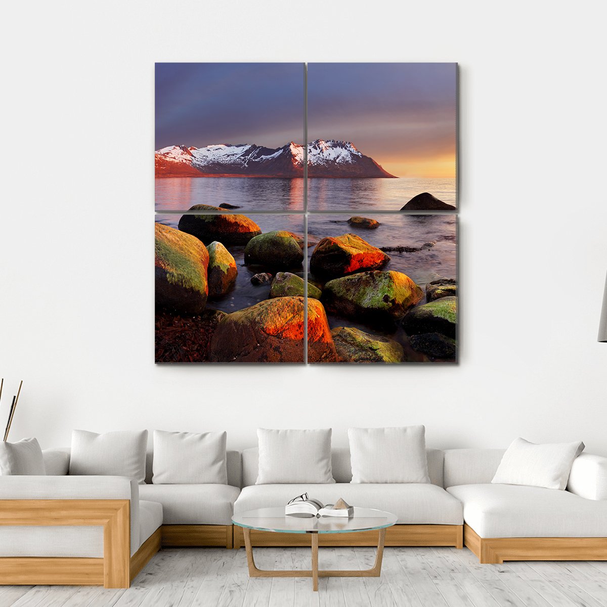 Ocean Coast At Sunset Norway Canvas Wall Art-4 Square-Gallery Wrap-17" x 17"-Tiaracle