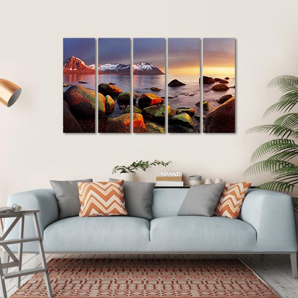 Ocean Coast At Sunset Norway Canvas Wall Art-5 Horizontal-Gallery Wrap-22" x 12"-Tiaracle