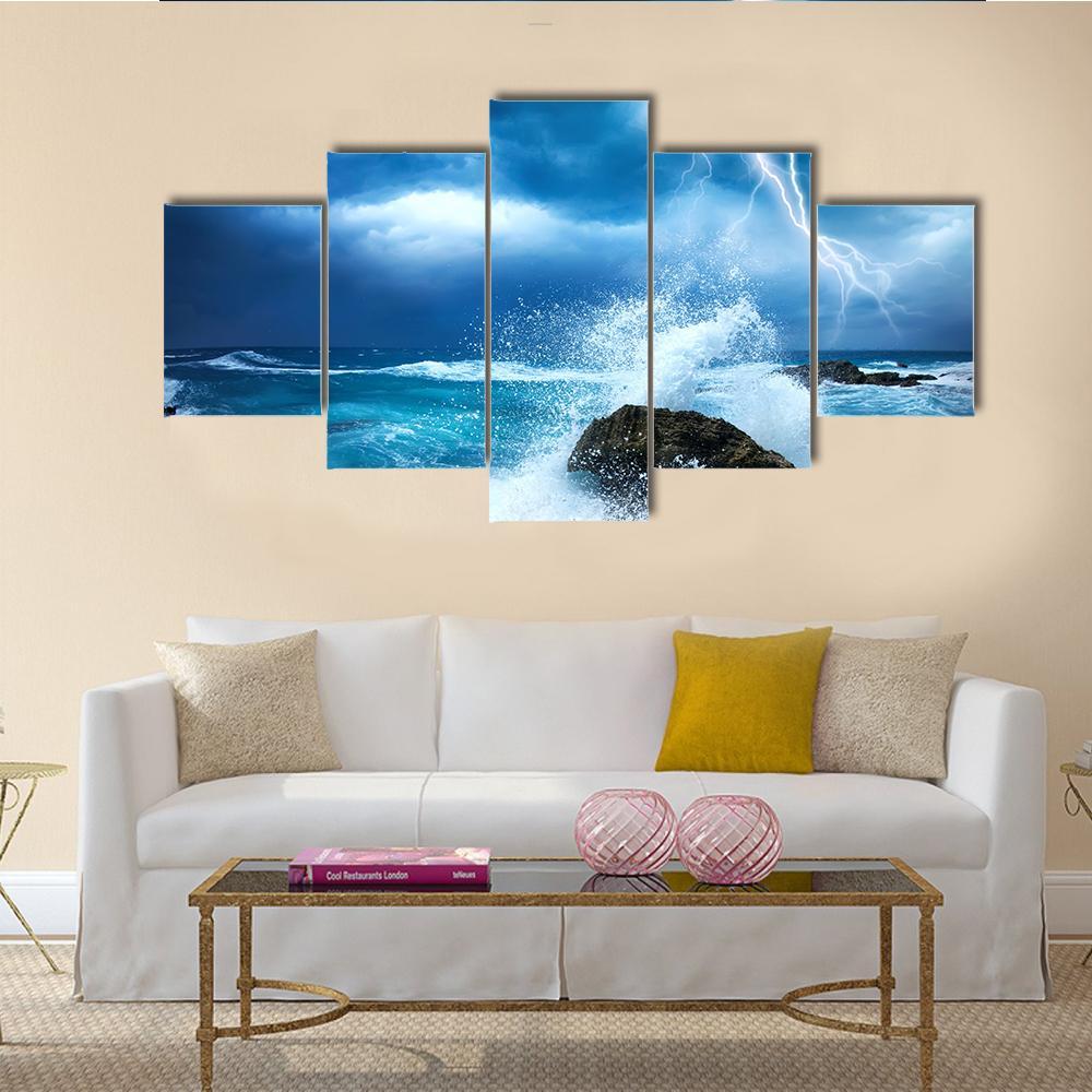 Ocean Storm Canvas Wall Art-1 Piece-Gallery Wrap-48" x 32"-Tiaracle